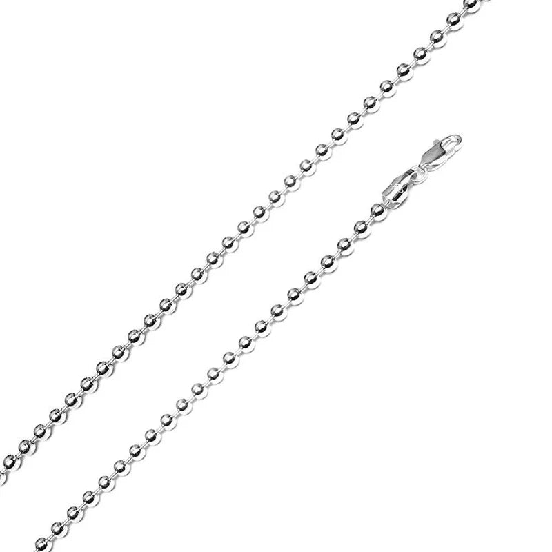 Rhodium Plated Bead Chain Necklace – 4mm – 16"–30" – Made in Italy