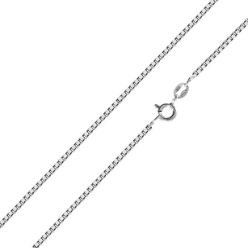 Rhodium Plated Box Chain Necklace – 925 Sterling Silver – 1mm – 16"–24" – Made in Italy