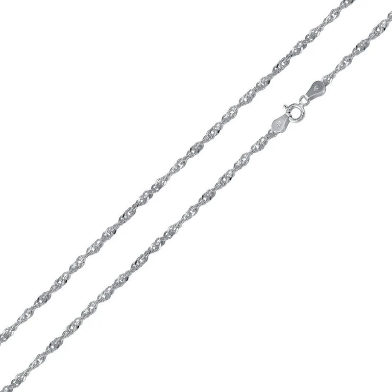 Rhodium Plated 925 Sterling Silver Singapore Chain 1.5mm Made in Italy