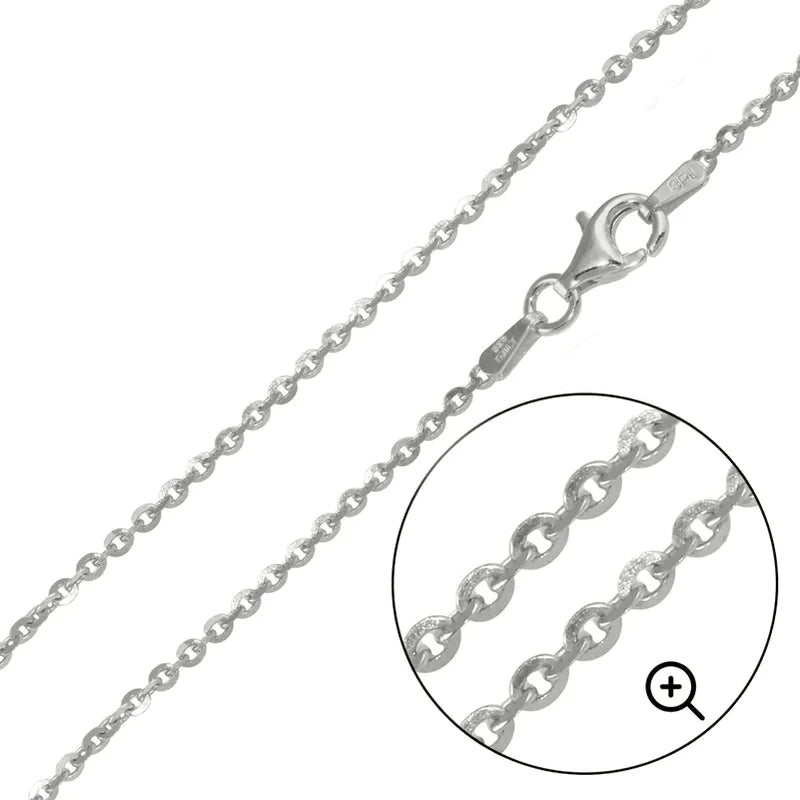 Rhodium Plated 925 Sterling Silver Brillantina DC Chain 2mm