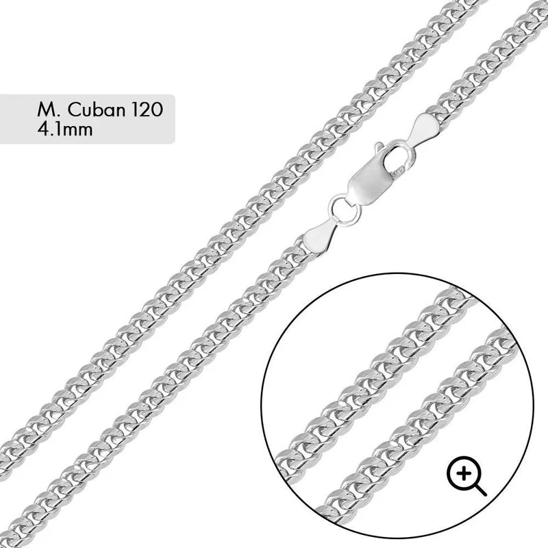 925 Sterling Silver Rhodium Plated Miami Cuban Link Chain – 4mm – 8"–30" – Made in Italy