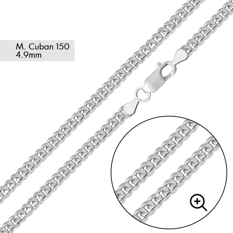 925 Sterling Silver Rhodium Plated Miami Cuban Link Necklace or Bracelet – 5mm – 8"–30" – Made in Italy