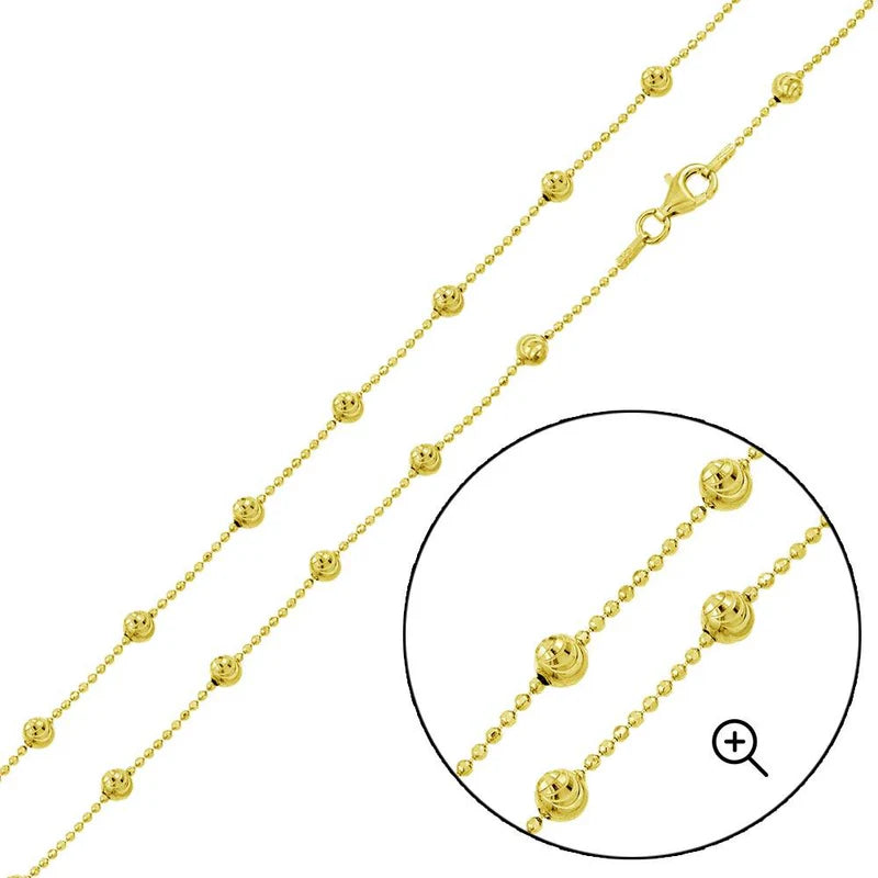 Gold Plated 925 Sterling Silver Alternating Wave Design DC Bead Chain 4mm