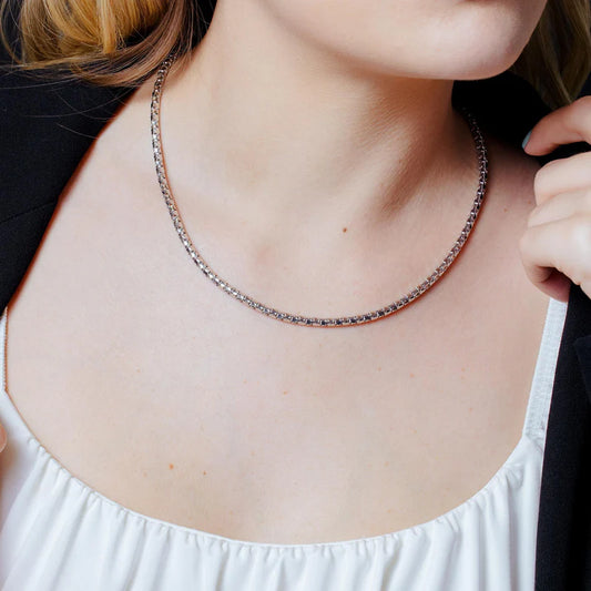 Rhodium Plated DC Flat Multi Disc Coreana Chain Necklace – 925 Sterling Silver – 3mm – 16"–20" – Made in Italy