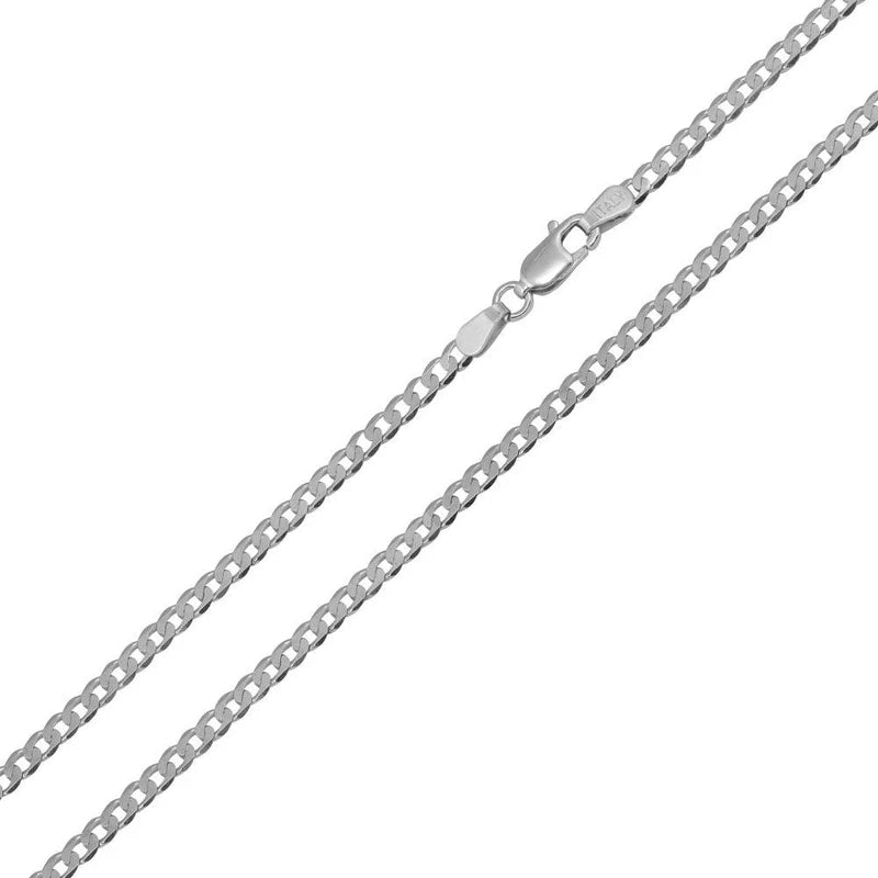 925 Sterling Silver Rhodium Plated Super Flat Curb Chain Necklace – 3mm – 18"–30" – Made in Italy