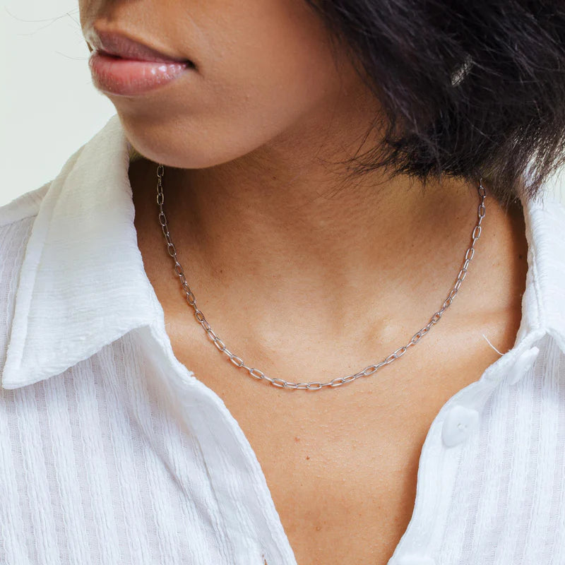 Rhodium Plated 925 Sterling Silver Oval Paperclip Link Chain or Bracelet – 3mm – Made in Italy