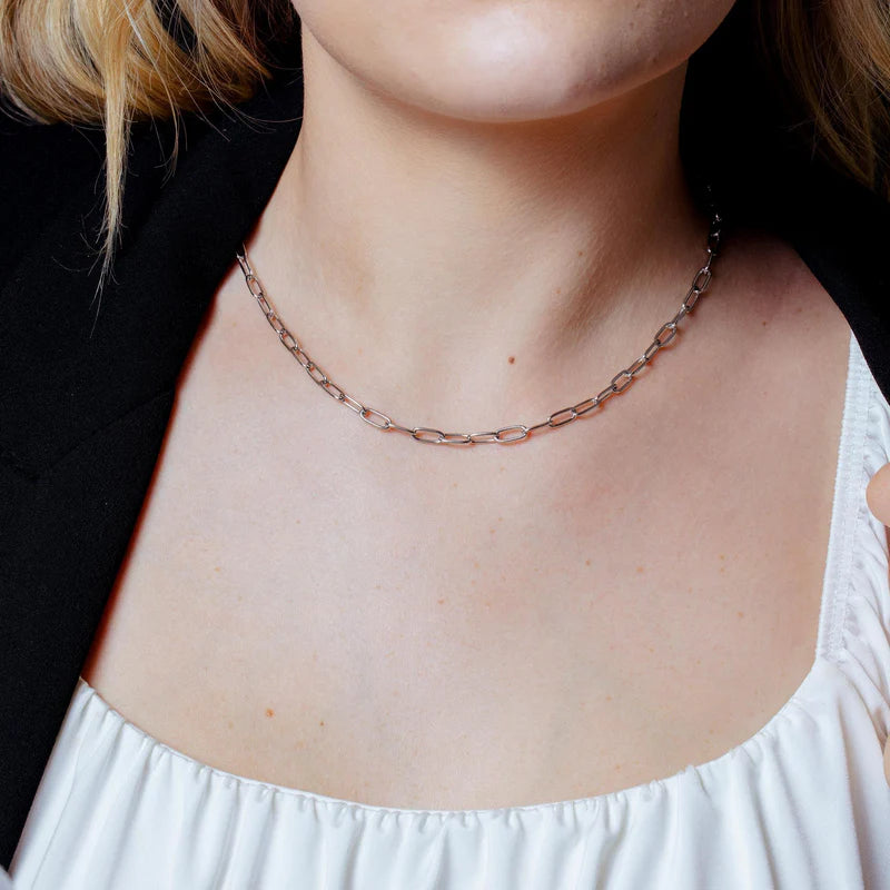 Rhodium Plated 925 Sterling Silver Oval Paperclip Link Chain or Bracelet – 4mm – Made in Italy
