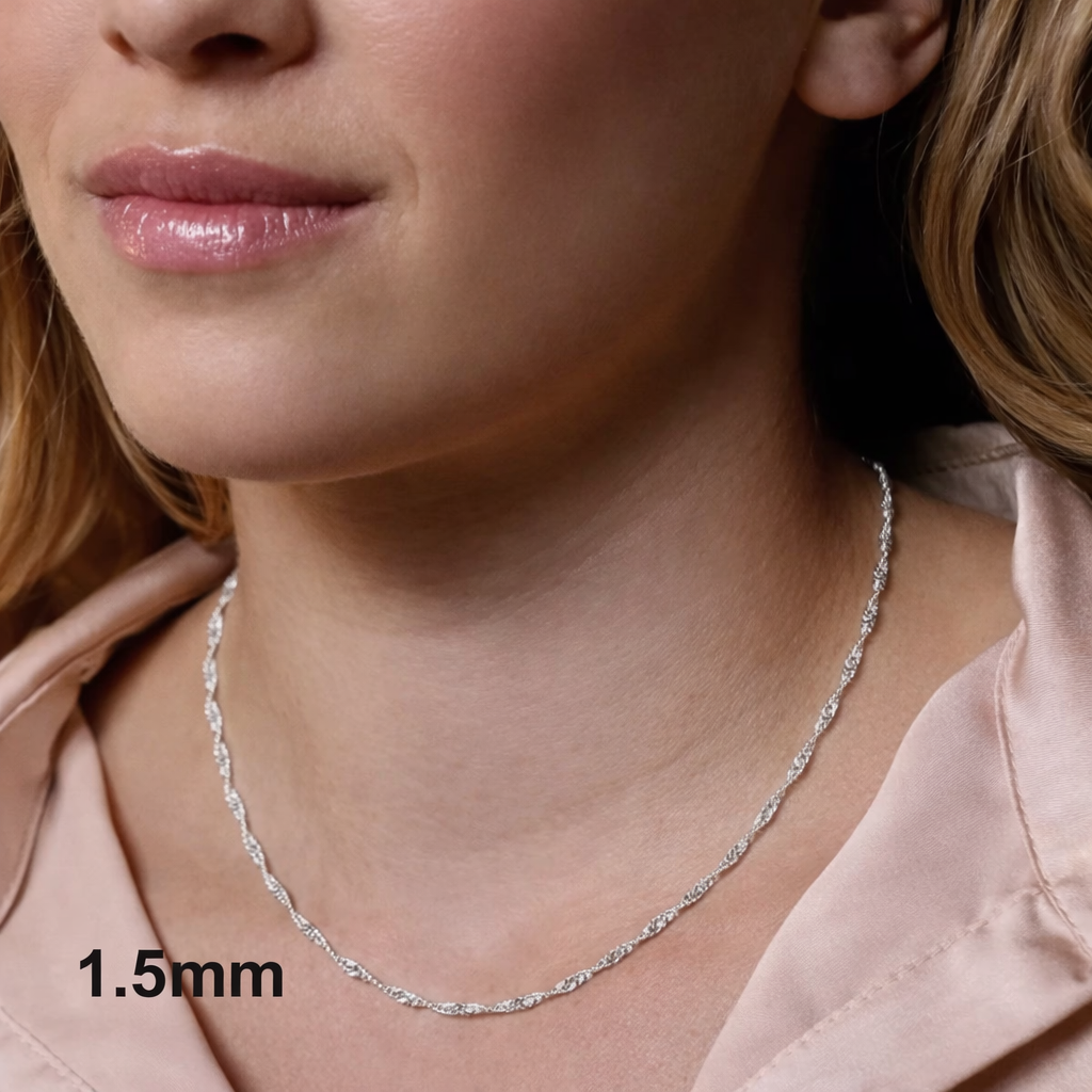 925 Sterling Silver Singapore Rope Chain Necklace – 1.5mm–3.5mm – All Sizes – Made in Italy