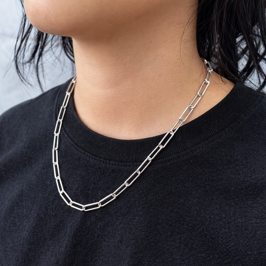 925 Sterling Silver Diamond Cut Paperclip Link 4mm Chain