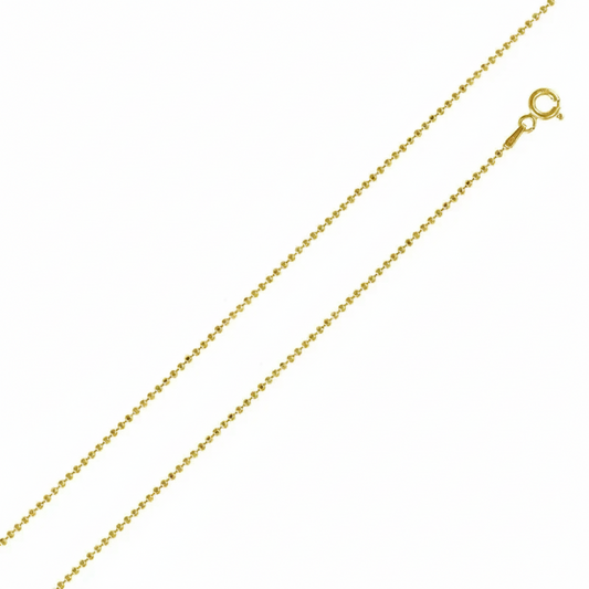 Diamond Cut Bead Chain Necklace – Gold Plated 925 Sterling Silver – 1mm – 16"–20" – Made in Italy