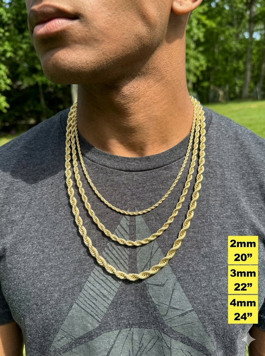 Rope Chain Necklace - 14k Gold Vermeil 925 Sterling Silver - 7"-30" - 1.5mm-5mm