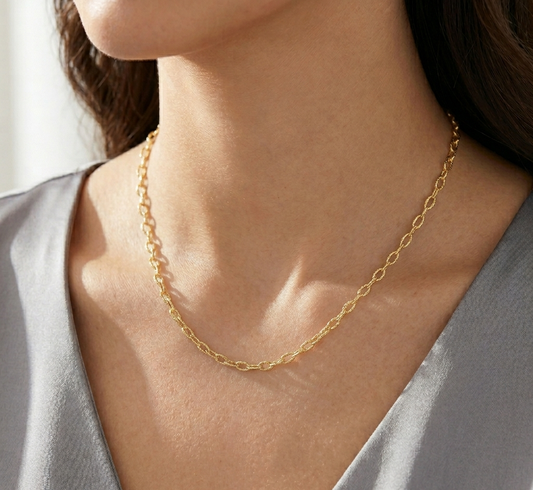 925 Sterling Silver Gold Plated Wire Oval Loop Chain 3mm