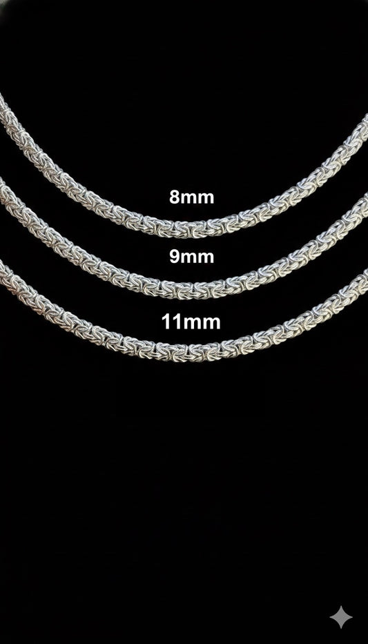 Real Solid 925 Sterling Silver Anti Tarnish Flat Byzantine Chain Men Necklace 8-11mm 8-30" Made in Italy