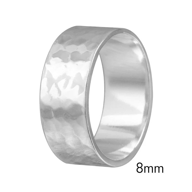 925 Sterling Silver Hand Hammered Wedding Band Flat Ring 8MM