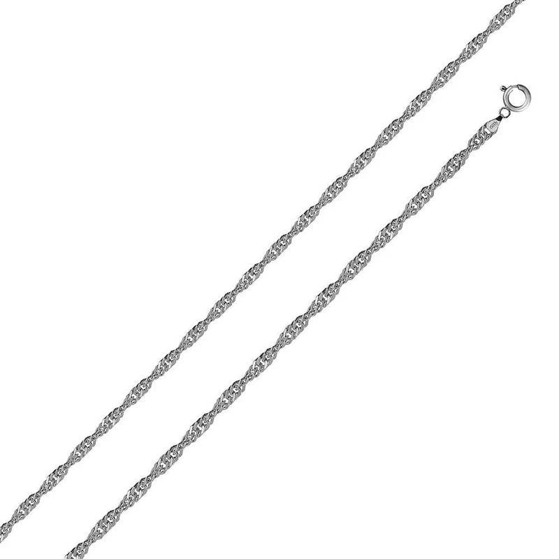 Rhodium Plated 925 Sterling Silver Singapore Chain 1mm