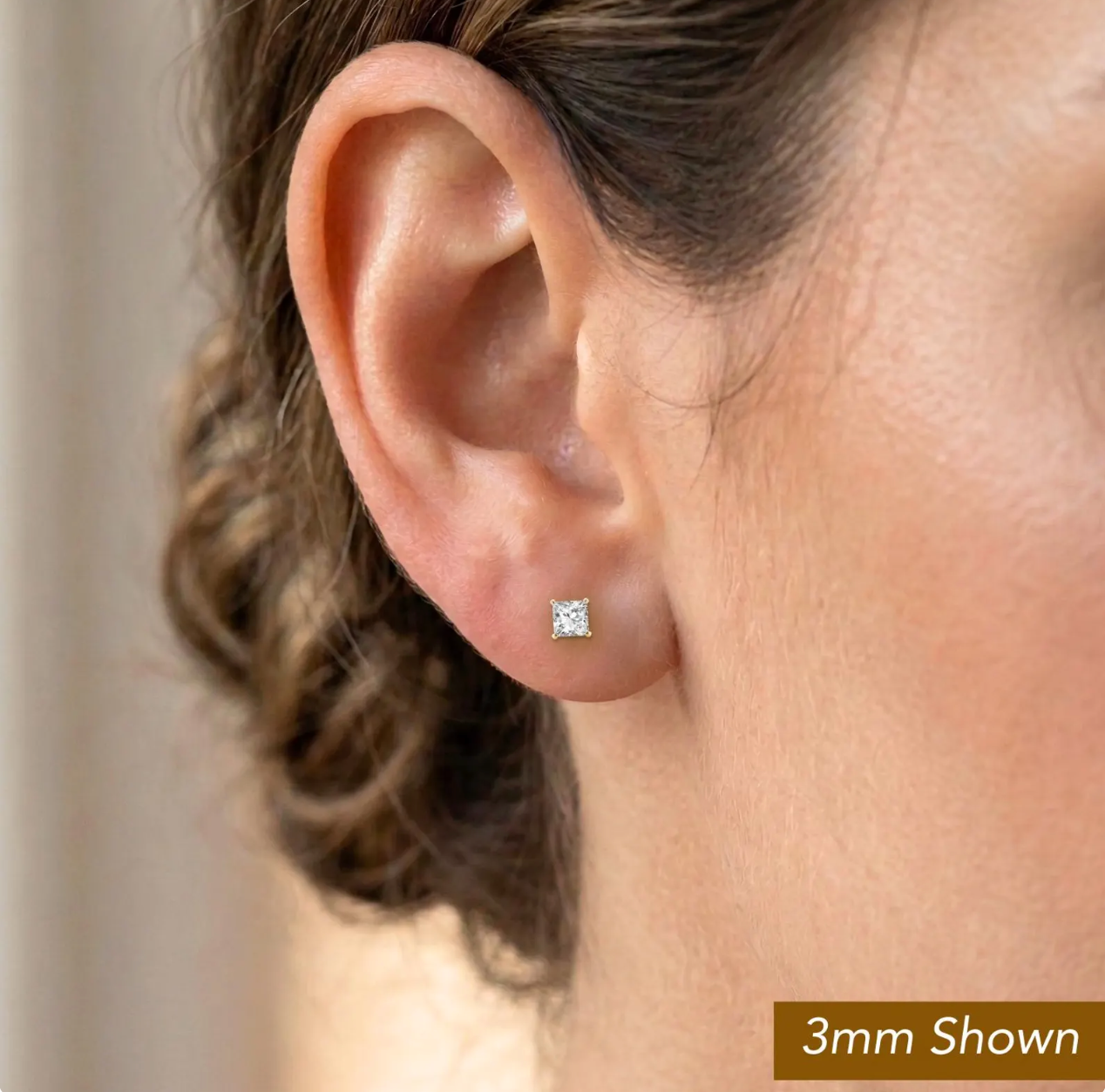 14 Karat Yellow Gold Square Silicone Backing CZ Stud Earring