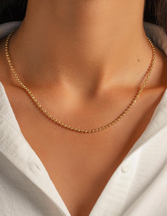 Horizontal Diamond Cut Bead Chain Necklace – Gold Plated 925 Sterling Silver – 2mm – 16"–30" – Made in Italy