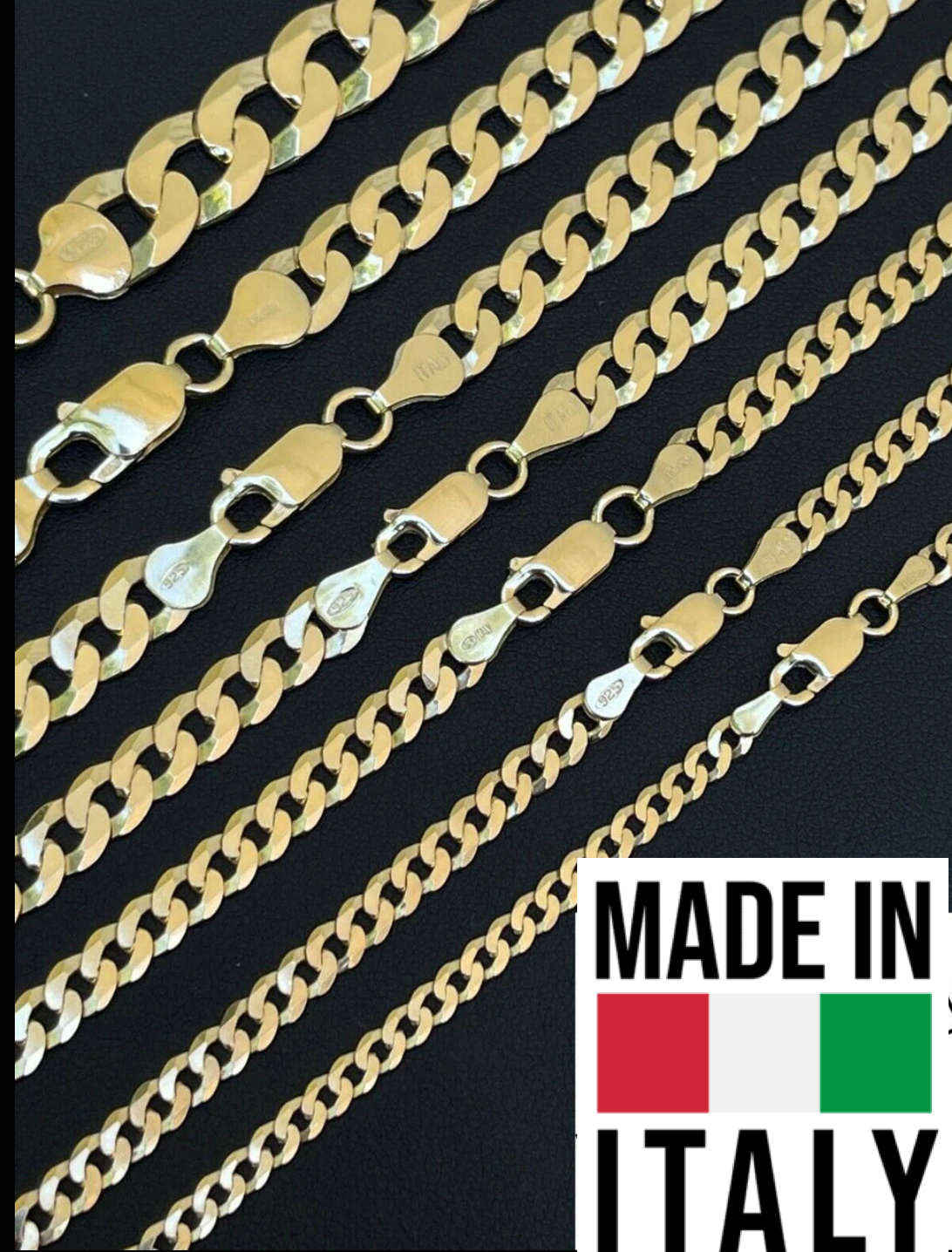 Flat Curb Cuban Chain Necklace - 14k Gold Vermeil 925 Sterling Silver - 16"-24" - 2mm-6mm Italy