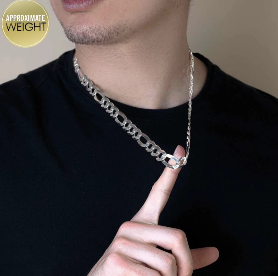 Men’s 925 Sterling Silver Figaro Diamond Cut Chain & Bracelet Italy 5–14mm