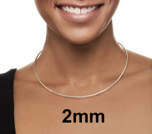 .925 Sterling Silver High Polished Omega Flat Chain 2mm-8mm Necklace 16”-20”