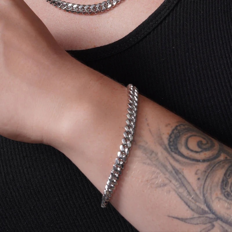 925 Sterling Silver Rhodium Plated Miami Cuban Chain or Bracelet – 7mm – 7.5"–30" – Made in Italy