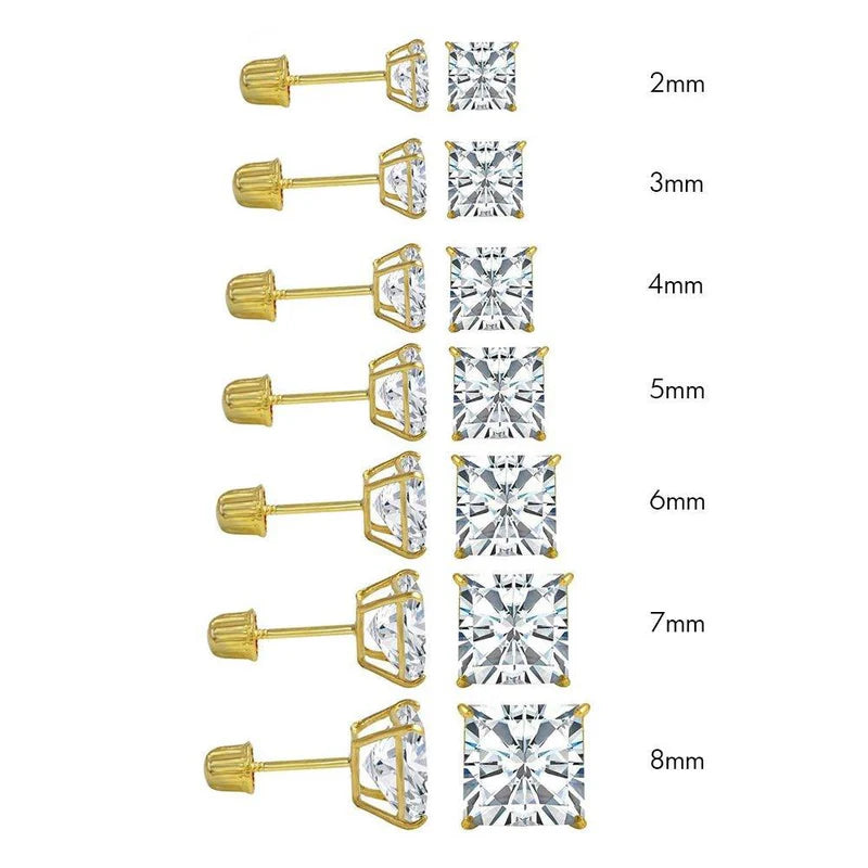 14 Karat Yellow Gold Screw Backing Square Stud Earring