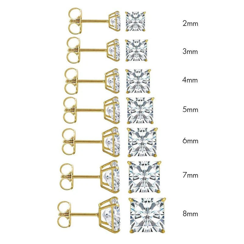 14 Karat Yellow Gold Push Backing Square Stud Earring
