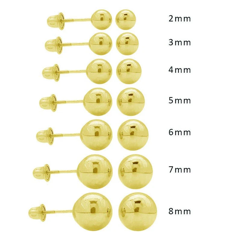 14 Karat Yellow Gold Screw Backing Bead Stud Earring