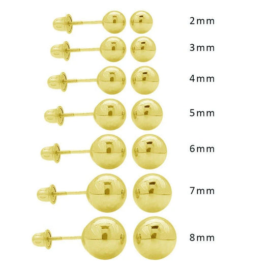 14 Karat Yellow Gold Screw Backing Bead Stud Earring