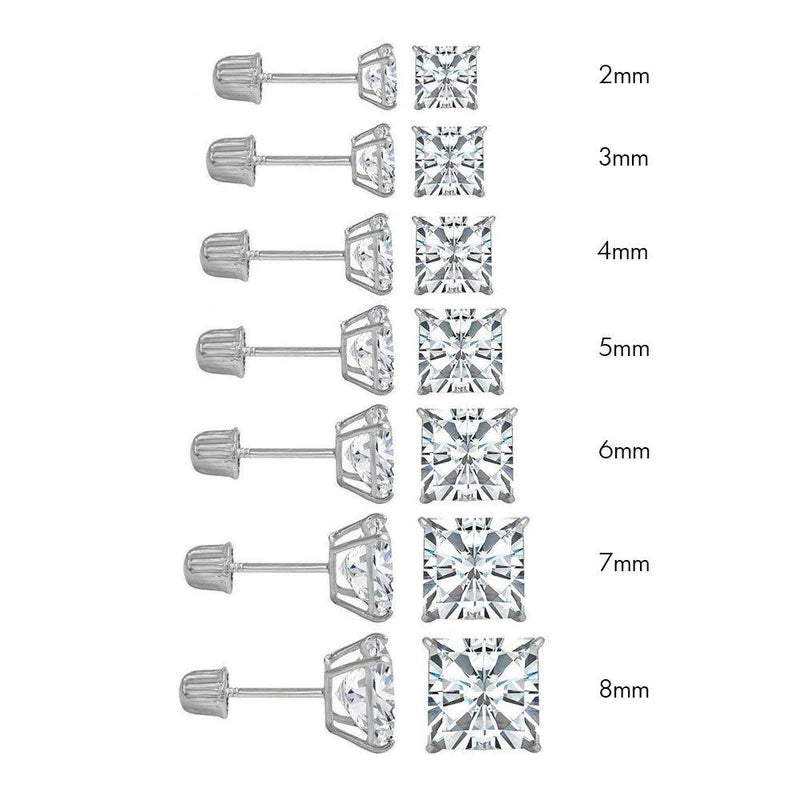 14 Karat White Gold Screw Backing Square Stud Earring
