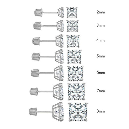 14 Karat White Gold Screw Backing Square Stud Earring