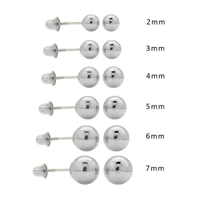 14 Karat White Gold Screw Backing Bead Stud Earring