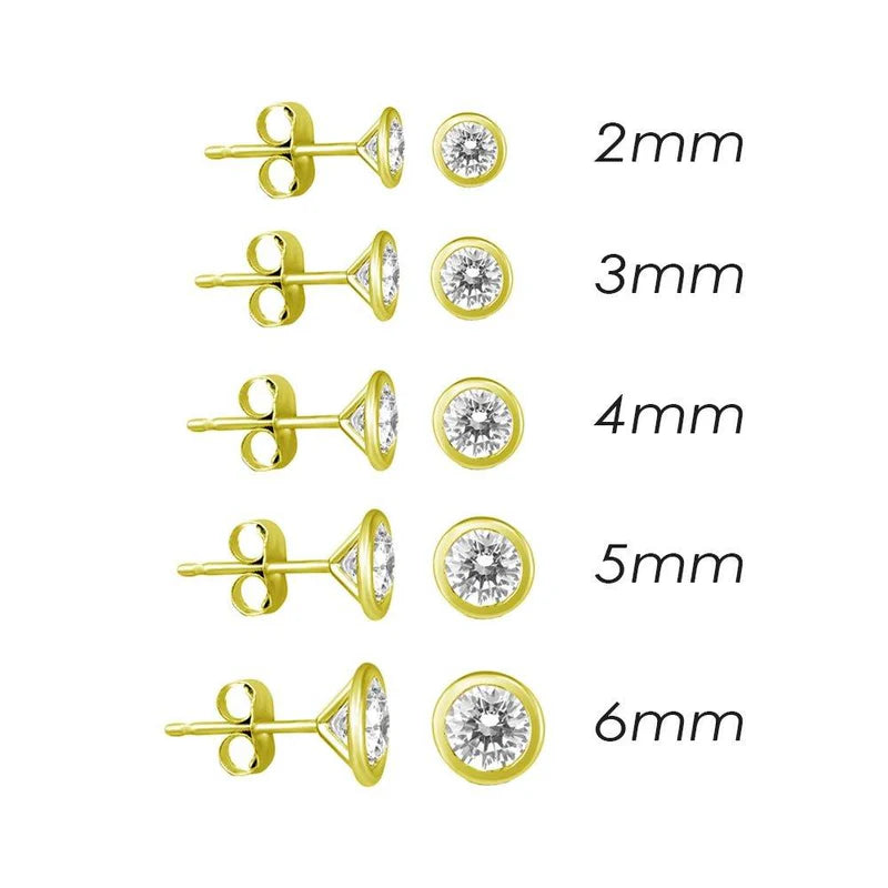 14 Karat Yellow Gold Push Back Bezel Round CZ Stud Earring
