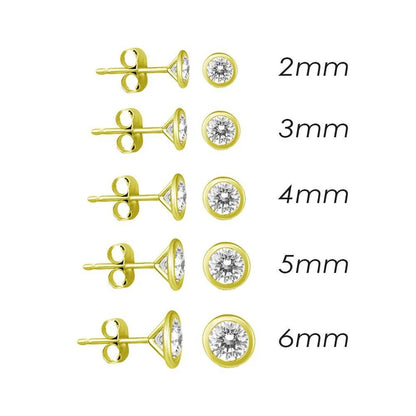14 Karat Yellow Gold Push Back Bezel Round CZ Stud Earring