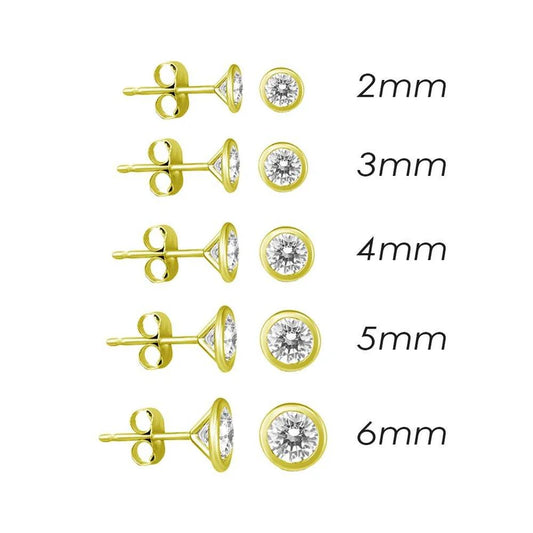 14 Karat Yellow Gold Push Back Bezel Round CZ Stud Earring