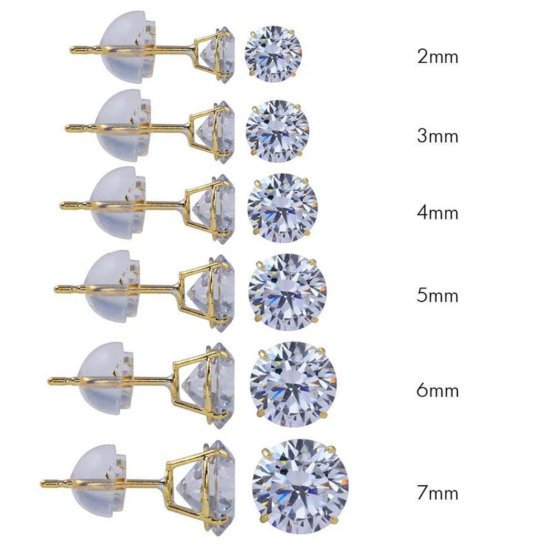 14 Karat Yellow Gold Round Silicone Backing CZ Stud Earring
