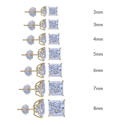 14 Karat Yellow Gold Square Silicone Backing CZ Stud Earring