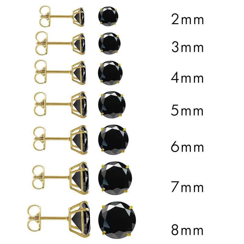 14 Karat Yellow Gold Push Backing Black CZ Round Stud Earring