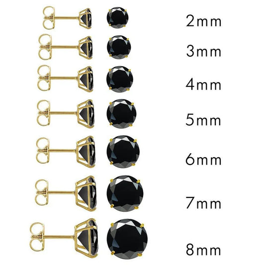14 Karat Yellow Gold Push Backing Black CZ Round Stud Earring
