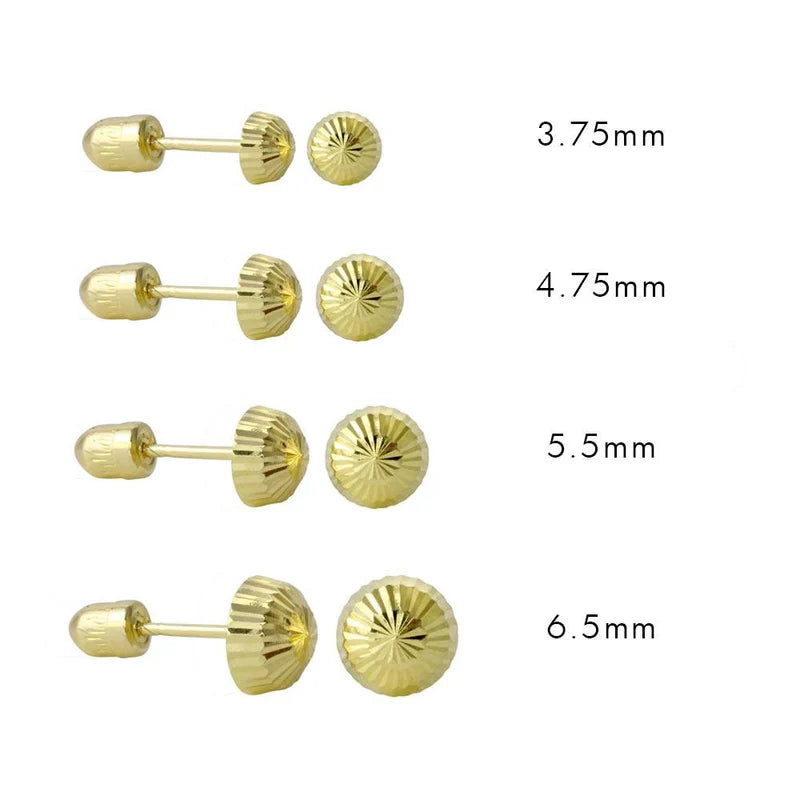 14 Karat Yellow Gold Diamond Cut Half Ball Screw Back Stud Earring