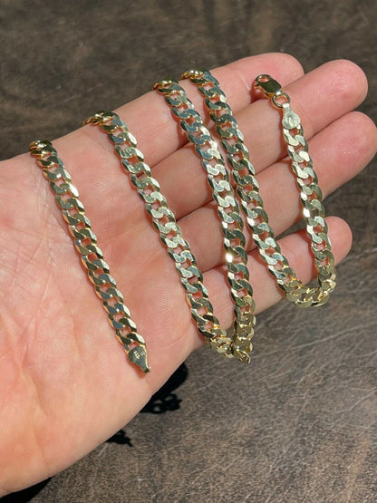 Flat Curb Cuban Chain Necklace - 14k Gold Vermeil 925 Sterling Silver - 16"-24" - 2mm-6mm Italy