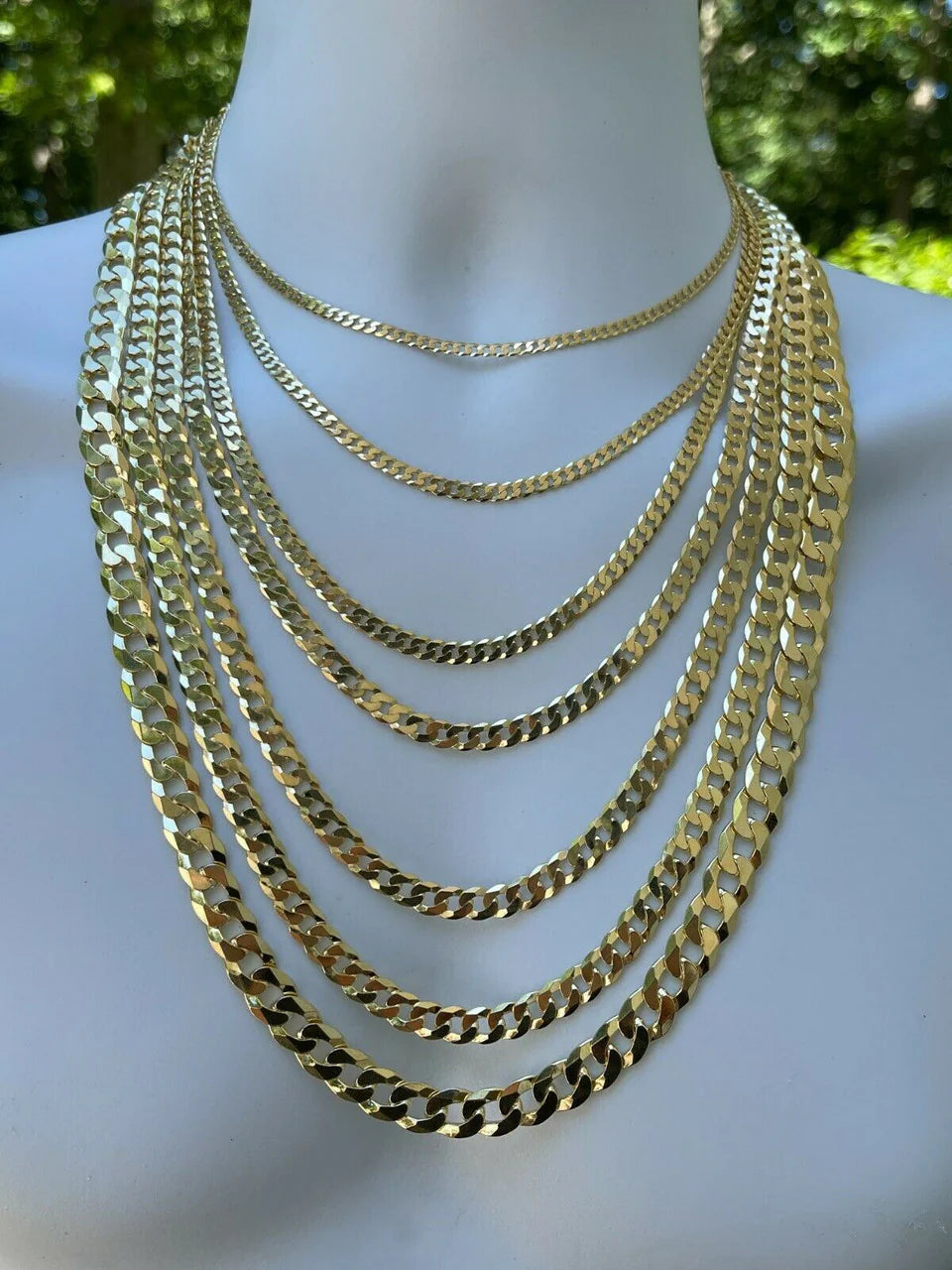 Flat Curb Cuban Chain Necklace - 14k Gold Vermeil 925 Sterling Silver - 16"-24" - 2mm-6mm Italy