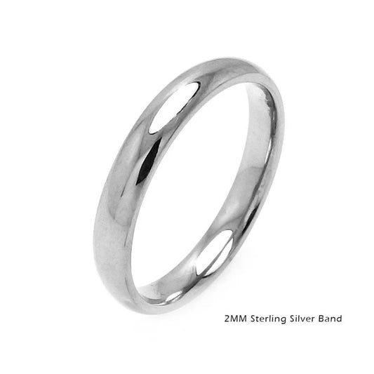 High Polished 925 Sterling Silver Plain Wedding Band Round Ring 2MM