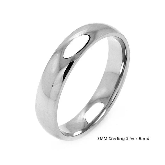 High Polished 925 Sterling Silver Plain Wedding Band Round Ring 3MM