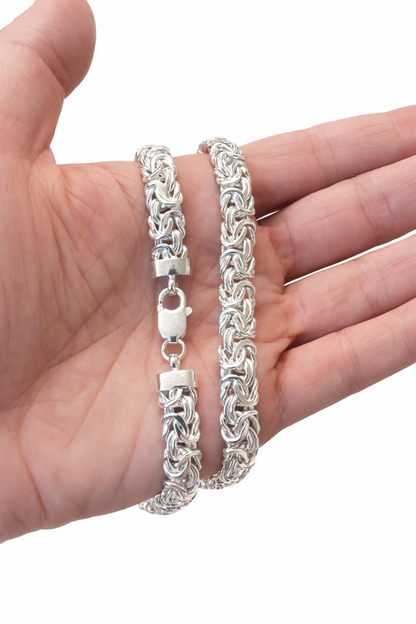Real Solid 925 Sterling Silver Anti Tarnish Flat Byzantine Chain Men Necklace 8-11mm 8-30" Made in Italy