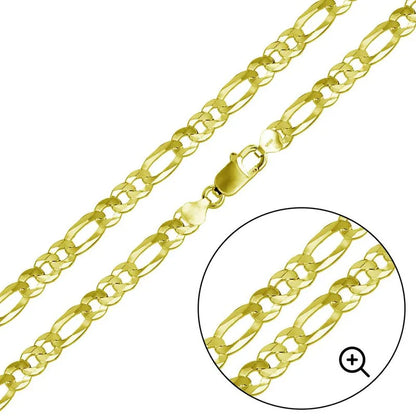 Figaro Flat Link Chain Necklace Or Bracelet - 14k Gold Vermeil 925 Sterling Silver - 7"-26" - 5mm-9mm