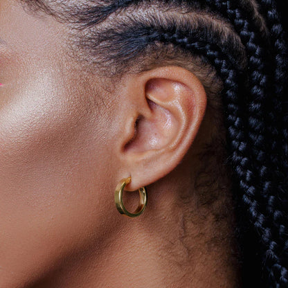 Gold Plated 925 Sterling Silver Electroforming Flat 4mm Hoop Earring