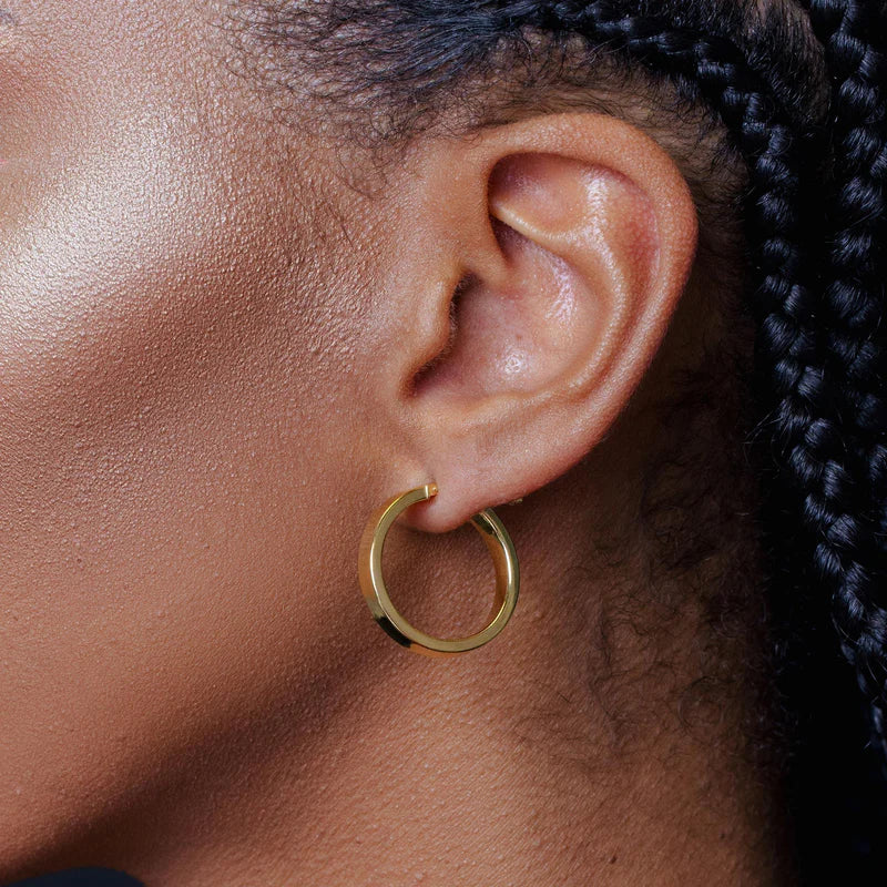 Gold Plated 925 Sterling Silver Electroforming Flat 4mm Hoop Earring