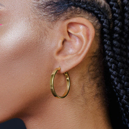 Gold Plated 925 Sterling Silver Electroforming Flat 4mm Hoop Earring