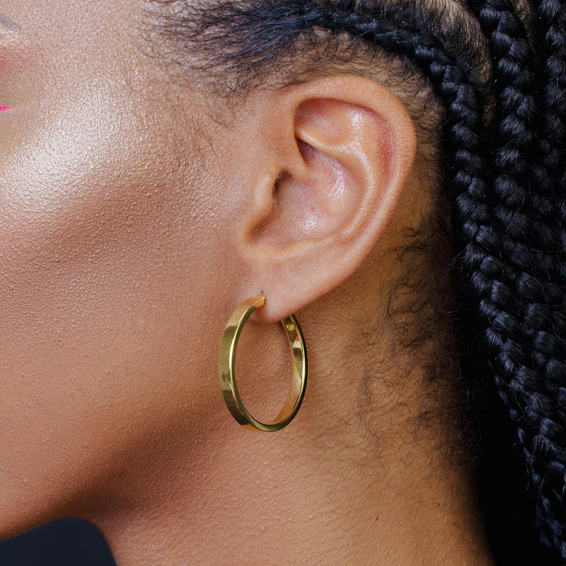 Gold Plated 925 Sterling Silver Electroforming Flat 4mm Hoop Earring